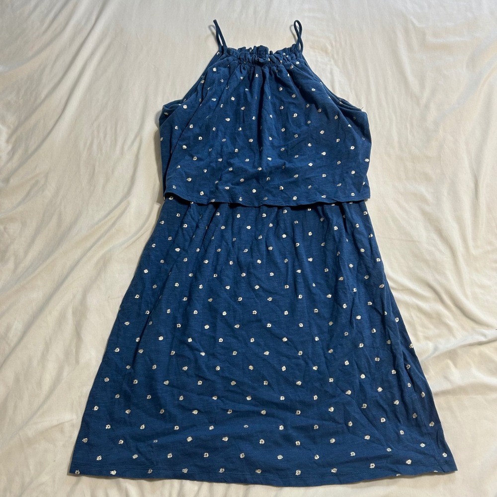 Loft Womens Blue Silver Foil Polka Dot Halter Popover Mini Dress Small